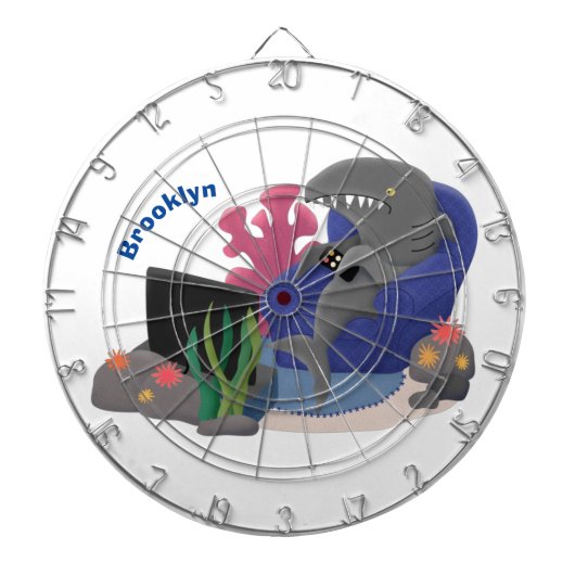 Funny shark die tv-cartoon bekijkt dartbord (Voorkant)