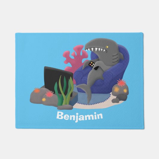 Funny shark die tv-cartoon bekijkt deurmat (Voorkant)