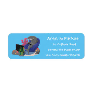 Funny shark die tv-cartoon bekijkt etiket