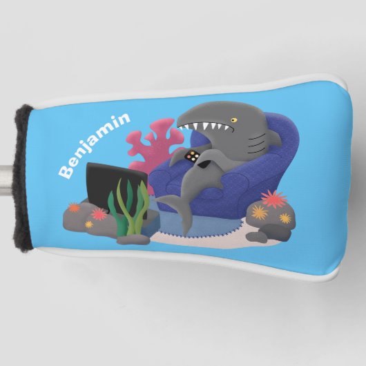 Funny shark die tv-cartoon bekijkt golfheadcover (Voorkant)