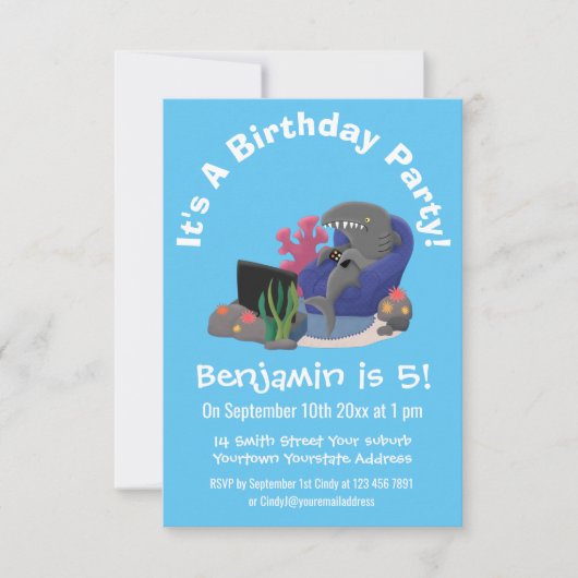 Funny shark die tv-cartoon bekijkt kaart (Voorkant)