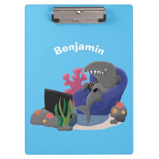 Funny shark die tv-cartoon bekijkt klembord (Voorkant)