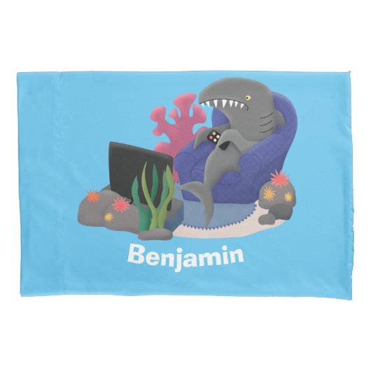 Funny shark die tv-cartoon bekijkt kussensloop (Voorkant)