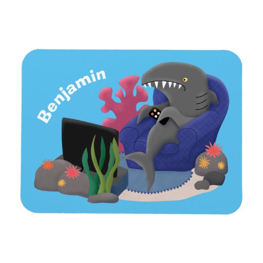 Funny shark die tv-cartoon bekijkt magneet (Horizontaal)