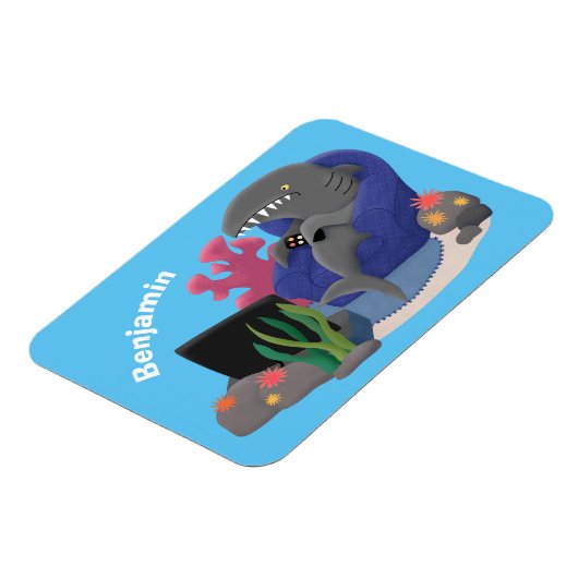 Funny shark die tv-cartoon bekijkt magneet (Linkerzijde)