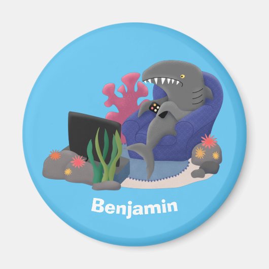 Funny shark die tv-cartoon bekijkt magneet (Voorkant)