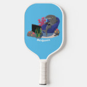 Funny shark die tv-cartoon bekijkt pickleball paddle (Achterkant)