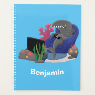 Funny shark die tv-cartoon bekijkt planner