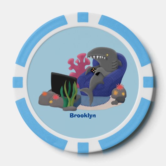 Funny shark die tv-cartoon bekijkt poker chips (Voorkant)