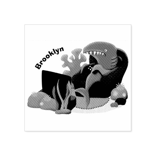 Funny shark die tv-cartoon bekijkt rubberstempel (Afrduk)