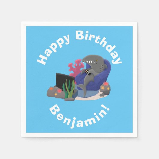 Funny shark die tv-cartoon bekijkt servet (Voorkant)