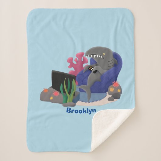 Funny shark die tv-cartoon bekijkt sherpa deken (Voorkant)