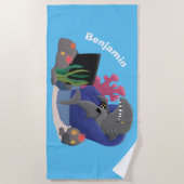 Funny shark die tv-cartoon bekijkt strandlaken (Voorkant)