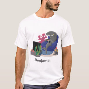 Funny shark die tv-cartoon bekijkt t-shirt