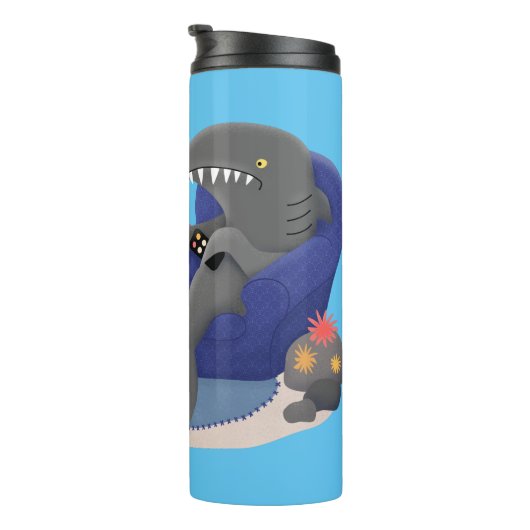 Funny shark die tv-cartoon bekijkt thermosbeker (Geroteerd rechts)