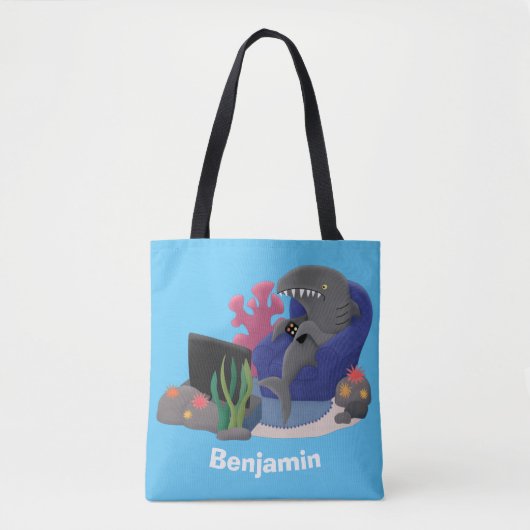 Funny shark die tv-cartoon bekijkt tote bag (Voorkant)