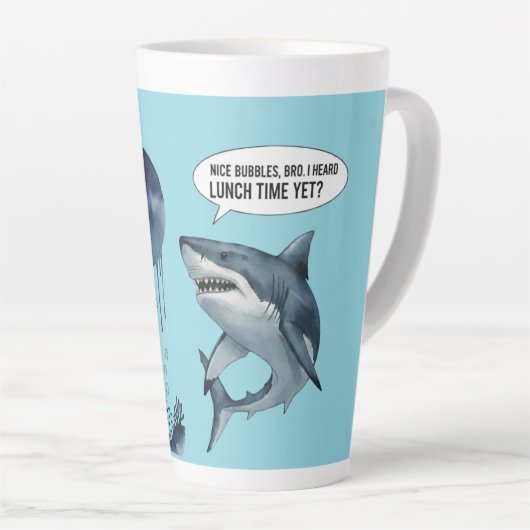 Funny shark diver lunch time :nice bubbles bro latte mok (Rechterhoek)