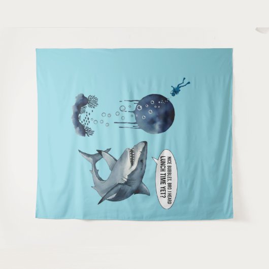 Funny shark diver lunch time :nice bubbles bro wandkleed (Voorkant (horizontaal))