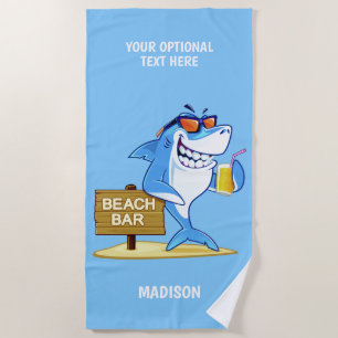 Funny Shark douchehanddoek met eigen naam Strandlaken