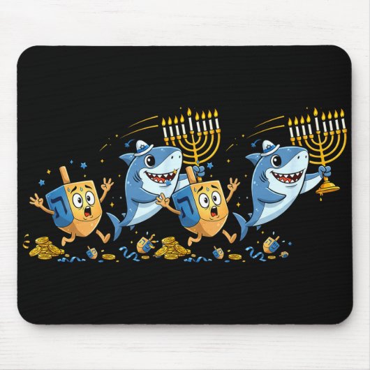 Funny Shark Dreidel Menorah Hanukkah Kids Womens M Muismat (Voorkant)