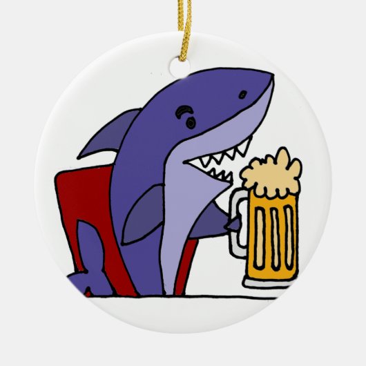 Funny Shark Drink Beer Keramisch Ornament (Voorkant)