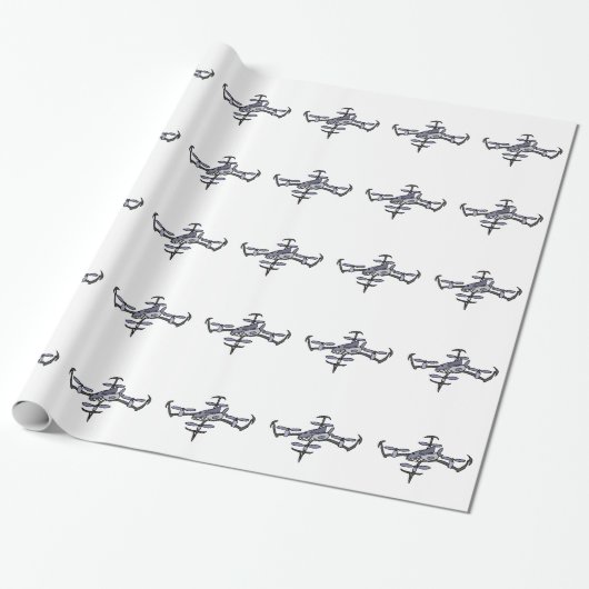 Funny Shark Drone Art Cadeaupapier (Uitgerold)