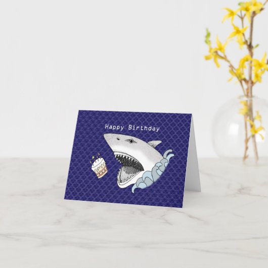 Funny Shark Eating Birthday Cake Mannen Jongens Ve Kaart (Gele Bloem)
