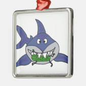 Funny Shark Eating Man Cartoon Metalen Ornament (Links)