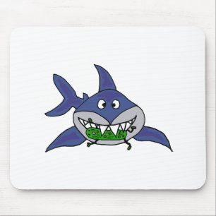 Funny Shark Eating Man Cartoon Muismat