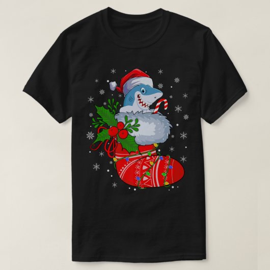 Funny Shark Fish in kerstsokken Santa Shark Xm T-shirt (Design voorkant)