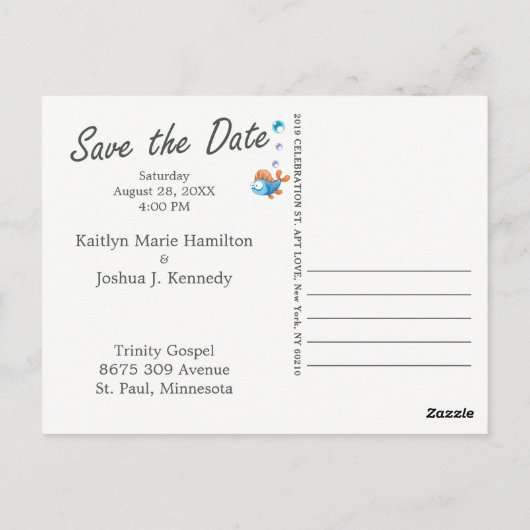 Funny Shark Fish Theme Weddenschap redt de datum Briefkaart (Achterkant)