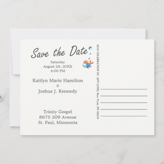 Funny Shark Fish Theme Weddenschap redt de datum Kaart (Achterkant)