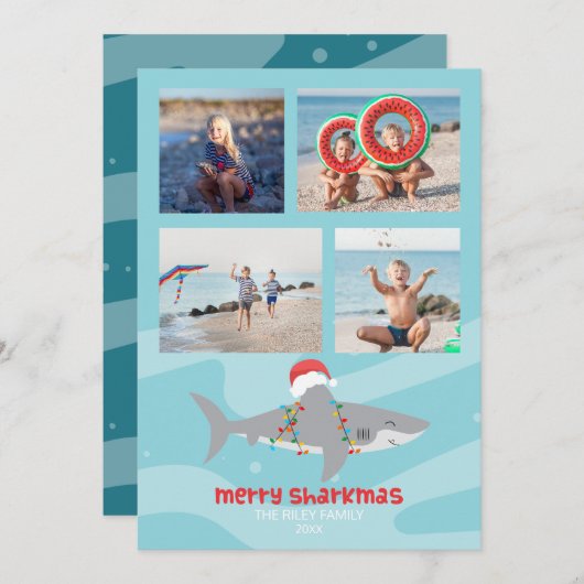Funny Shark Foto Kerstmis Platte Vakantie Kaart (Voorkant / Achterkant)