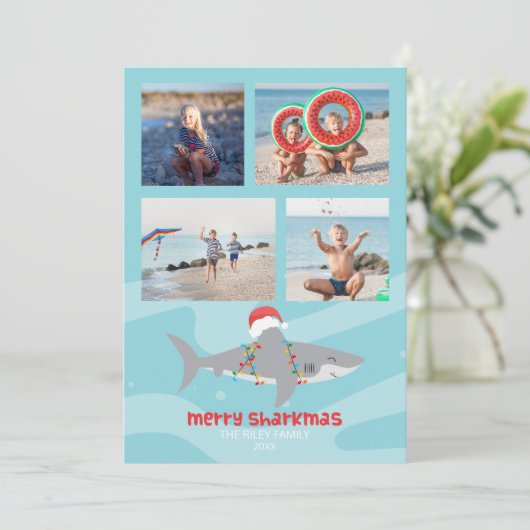 Funny Shark Foto Kerstmis Platte Vakantie Kaart (Staand voorkant)
