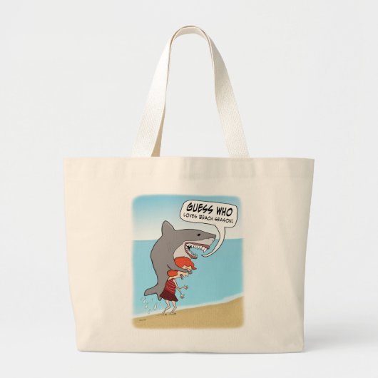 Funny Shark houdt van Beach Season Grote Tote Bag (Voorkant)