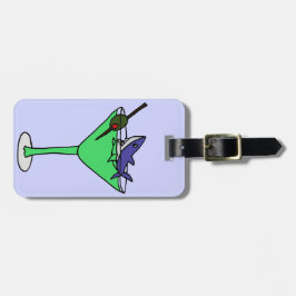 Funny Shark in Green Martini Glass Bagagelabel