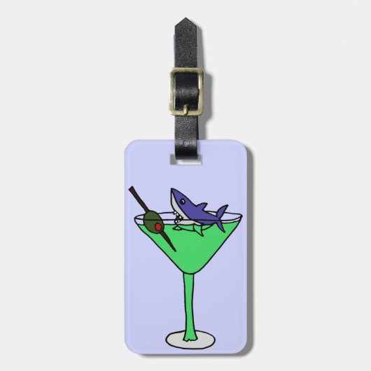 Funny Shark in Green Martini Glass Bagagelabel (Voorkant verticaal)