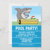 Funny Shark in Pool Birthday Party Kaart (Voorkant)