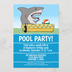 Funny Shark in Pool Birthday Party Kaart