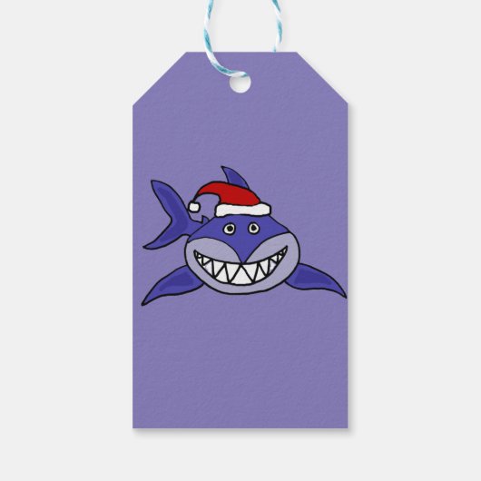 Funny Shark in Santa Hat Christmas Gift Label Cadeaulabel (Achterkant)