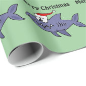 Funny Shark in Santa Hat-kerstkunst Cadeaupapier (Rol Hoek)