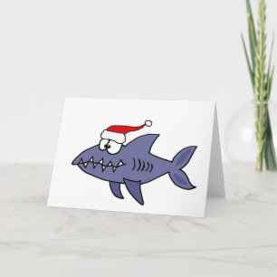 Funny Shark in Santa Hat-kerstkunst Feestdagen Kaart