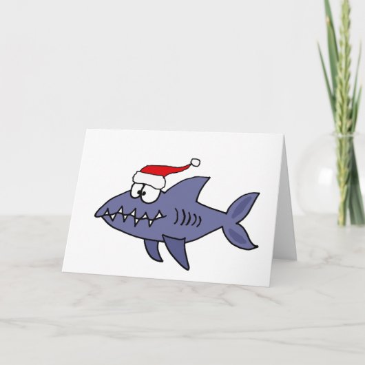 Funny Shark in Santa Hat-kerstkunst Feestdagen Kaart (Voorkant)