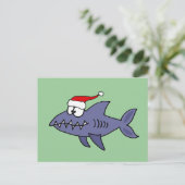 Funny Shark in Santa Hat-kerstkunst Feestdagenkaart (Staand voorkant)