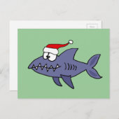 Funny Shark in Santa Hat-kerstkunst Feestdagenkaart (Voorkant / Achterkant)
