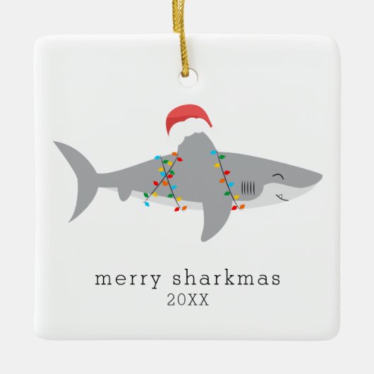 Funny Shark Merry Sharkmas Foto Keramisch Ornament (Voorkant)