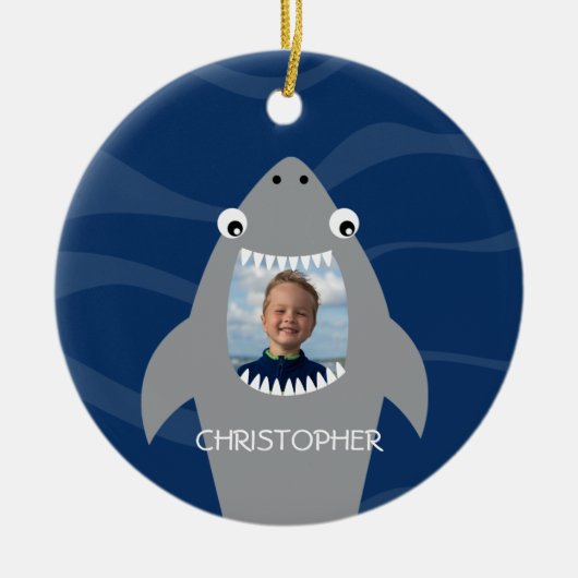 Funny Shark met foto Keramisch Ornament (Voorkant)