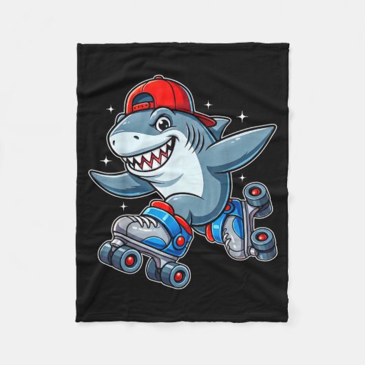 Funny Shark On Roller Skates Cute Cool Skater Anim Fleece Deken (Voorkant)