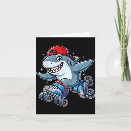 Funny Shark On Roller Skates Cute Cool Skater Anim Kaart (Voorkant)