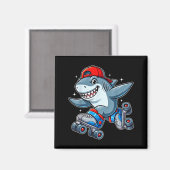 Funny Shark On Roller Skates Cute Cool Skater Anim Magneet (Voorkant / Achterkant)